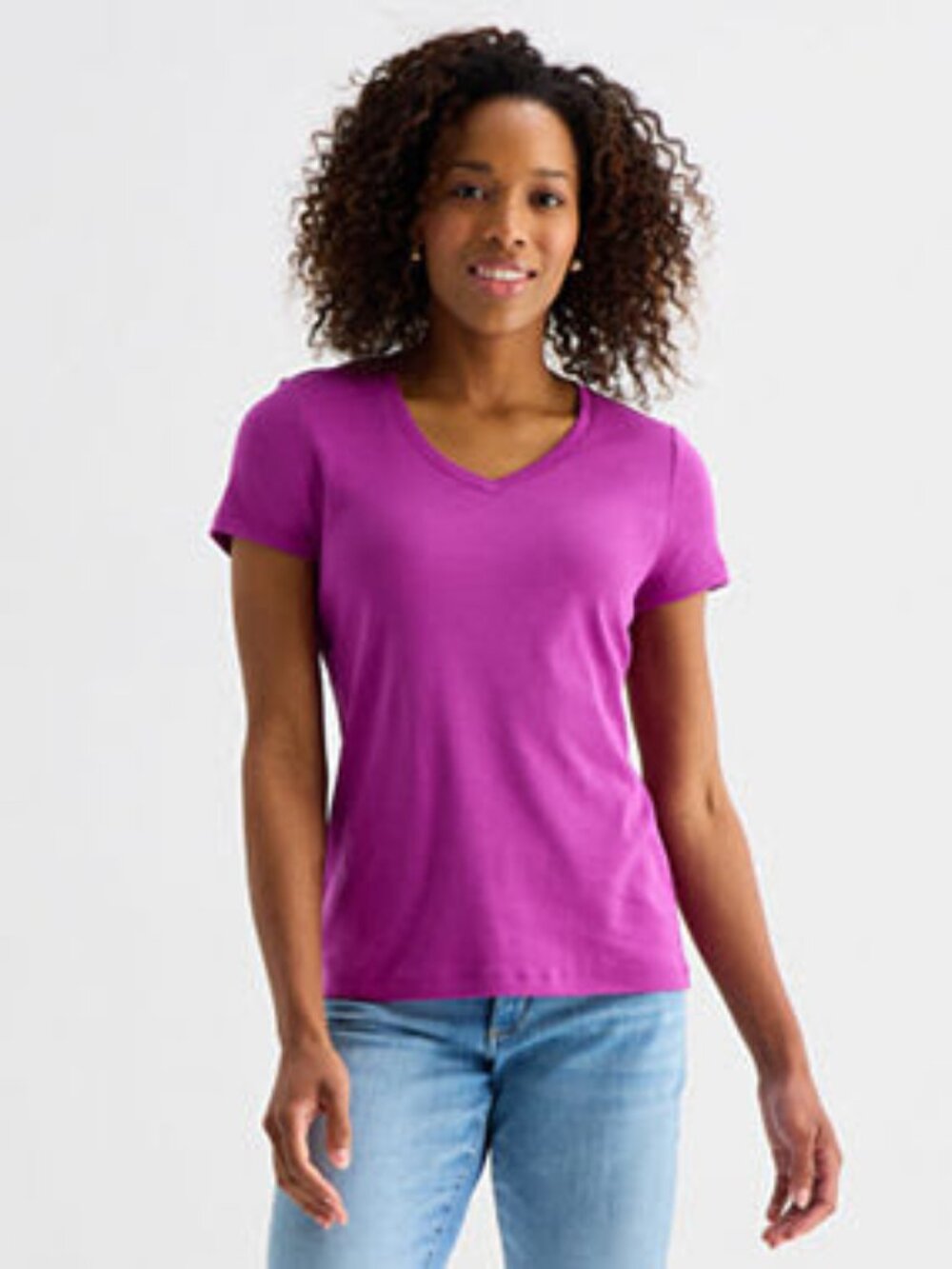 NWY ST JOHNS BAY WOMAN'S V NECK SHORT SLEEVE T SHIRT, color tropical orchid